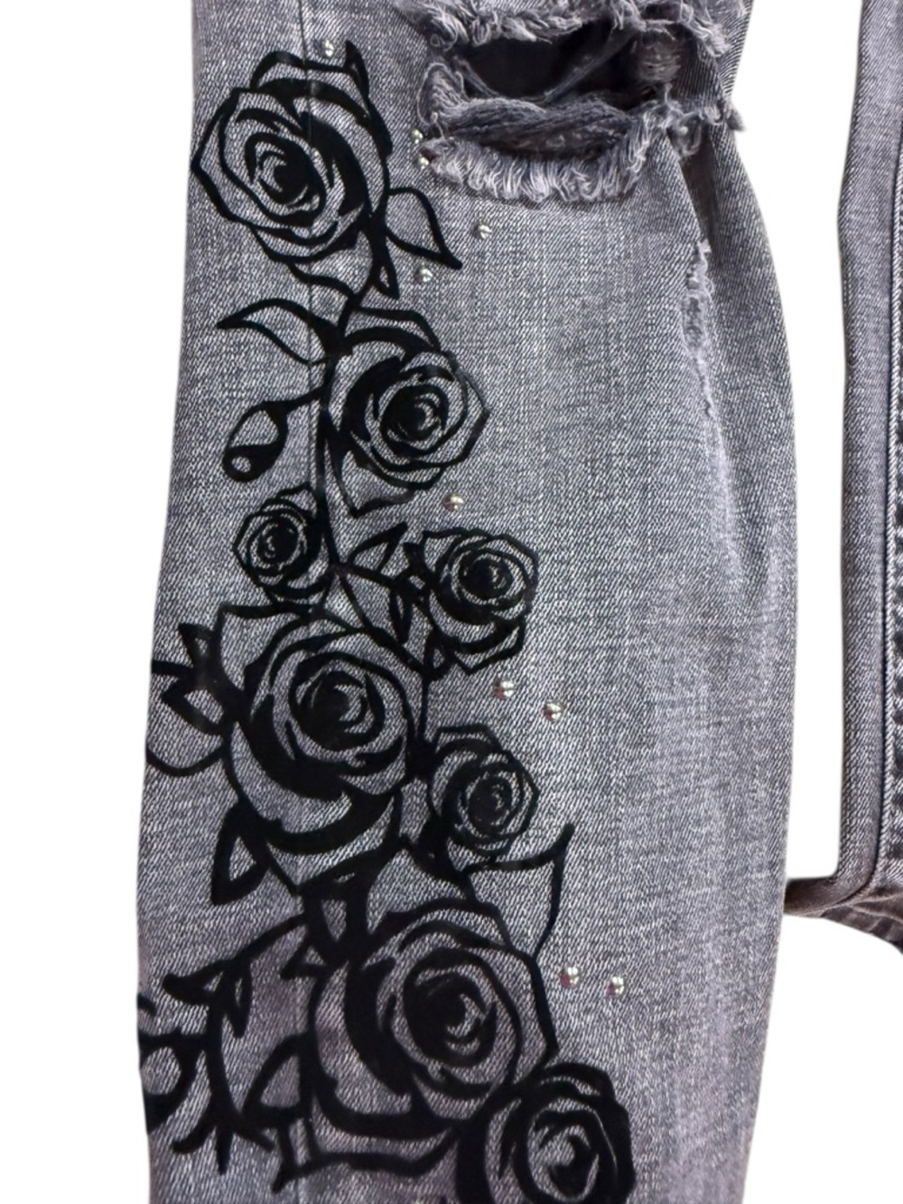 Jessica Simpson Boho girlfriend fit Floral Studded Jeans  charcoal gray 27 - Picture 4 of 11